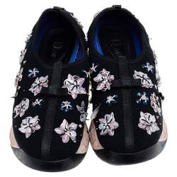 Dior Black Mesh Fusion Floral Embellished Slip On Sneakers Size 38