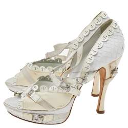 Dior White/Cream Python And Patent Leather Ankle Strap Sandals Size 36.5