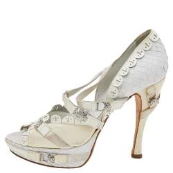 Dior White/Cream Python And Patent Leather Ankle Strap Sandals Size 36.5