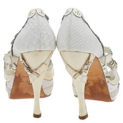 Dior White/Cream Python And Patent Leather Ankle Strap Sandals Size 36.5