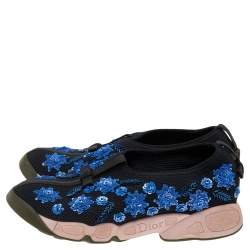 Pre Owned Dior Black Mesh Embellished Fusion Slip On Sneakers Size 36