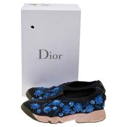 Pre Owned Dior Black Mesh Embellished Fusion Slip On Sneakers Size 36