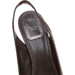 Dior Brown Python Leather Slingback Sandals Size 38.5