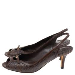 Dior Brown Python Leather Slingback Sandals Size 38.5