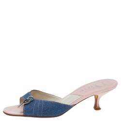 Dior Blue Denim Lock & Key Slide Sandals Size 38.5