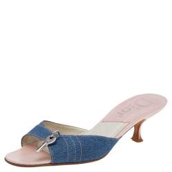 Dior Blue Denim Lock & Key Slide Sandals Size 38.5