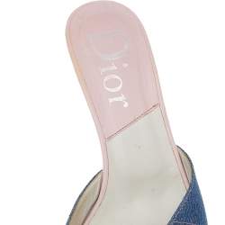 Dior Blue Denim Lock & Key Slide Sandals Size 38.5