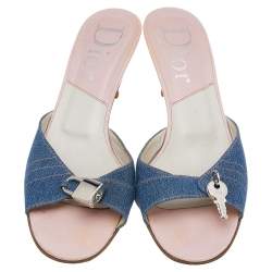 Dior Blue Denim Lock & Key Slide Sandals Size 38.5