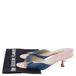 Dior Blue Denim Lock & Key Slide Sandals Size 38.5