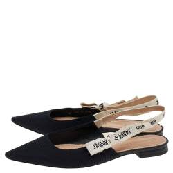 Pre Owned Dior Black Technical Fabric And J'adior Ribbon Pointed Toe Slingback Flats Size 37.5