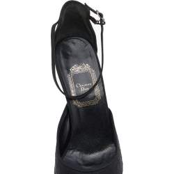 Dior Black Cannage Fabric Ankle Strap Pointed Toe Sandals Size 37