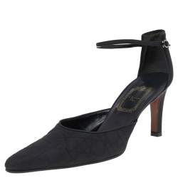 Dior Black Cannage Fabric Ankle Strap Pointed Toe Sandals Size 37
