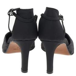 Dior Black Cannage Fabric Ankle Strap Pointed Toe Sandals Size 37