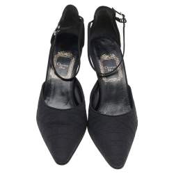 Dior Black Cannage Fabric Ankle Strap Pointed Toe Sandals Size 37
