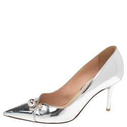 Pre Owned Dior Metallic Silver Foil Leather Charm Pointed Toe Pumps Size 37