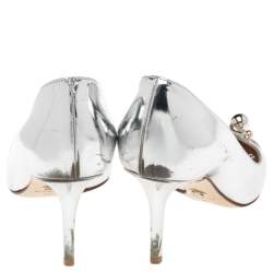 Pre Owned Dior Metallic Silver Foil Leather Charm Pointed Toe Pumps Size 37
