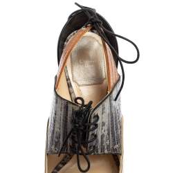 Pre Owned Dior Multicolor Leather, Lizard and Croc Embossed Cut Out Lace Up Pumps Size 37.5
