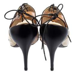 Pre Owned Dior Multicolor Leather, Lizard and Croc Embossed Cut Out Lace Up Pumps Size 37.5