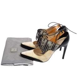 Pre Owned Dior Multicolor Leather, Lizard and Croc Embossed Cut Out Lace Up Pumps Size 37.5
