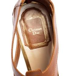 Pre Owned Dior Tan/Gold Metallic Leather and Leather Caged Peep Toe Pumps Size 38