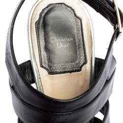 Pre Owned Dior Black/Silver Metallic Leather and Leather Caged Peep Toe Pumps Size 38