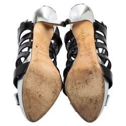 Pre Owned Dior Black/Silver Metallic Leather and Leather Caged Peep Toe Pumps Size 38