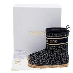 Pre Owned Dior Blue Oblique Velvet Chez Moi Dior Granville Ankle Boots Size 38.5