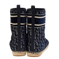 Pre Owned Dior Blue Oblique Velvet Chez Moi Dior Granville Ankle Boots Size 38.5