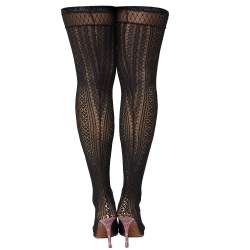 Dior Black Lace And Croc Embossed Leather Over The Knee Boots Size 38