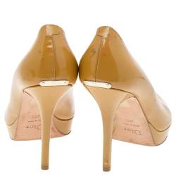 Dior Mustard Patent Leather Miss Dior Peep Toe Platform Pumps Size 40.5