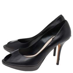 Pre Owned Dior Black Leather Miss Dior Peep Toe Platform Pumps Size 40.5