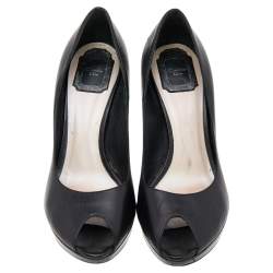 Pre Owned Dior Black Leather Miss Dior Peep Toe Platform Pumps Size 40.5