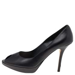 Pre Owned Dior Black Leather Miss Dior Peep Toe Platform Pumps Size 40.5