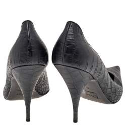 Pre Owned Dior Black Croc Embossed Leather Pointed Toe Pumps Size 41