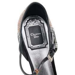 Dior Brown/Black Embossed And Patent Leather Ankle Strap Sandals Size 38