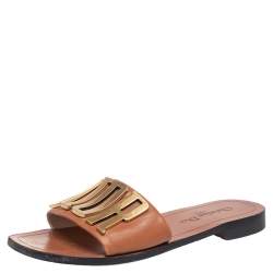 مملوكة مسبقًا Dior Brown Leather Revolution Logo Slide Sandals Size 38