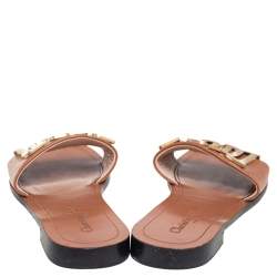 مملوكة مسبقًا Dior Brown Leather Revolution Logo Slide Sandals Size 38