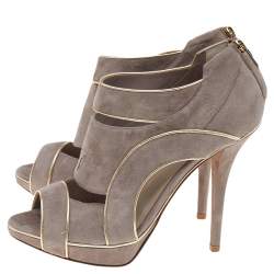 Dior Grey Suede And Leather Cutout Open Toe Booties Size 38