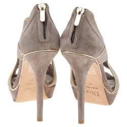 Dior Grey Suede And Leather Cutout Open Toe Booties Size 38