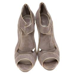 Dior Grey Suede And Leather Cutout Open Toe Booties Size 38
