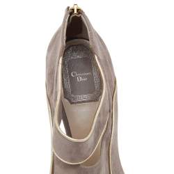 Dior Grey Suede And Leather Cutout Open Toe Booties Size 38