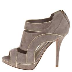 Dior Grey Suede And Leather Cutout Open Toe Booties Size 38