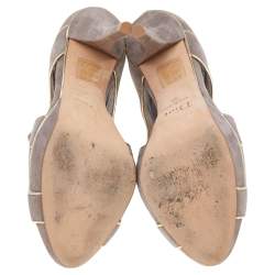 Dior Grey Suede And Leather Cutout Open Toe Booties Size 38