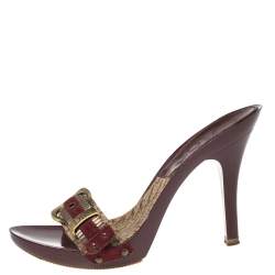 Dior Burgundy Canvas and Suede Buckle Logo Slip-On Sandals Size 36.5
