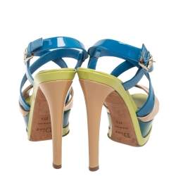 Dior Multicolor Patent Leather Cross Strap Slingback Platform Sandals Size 37.5