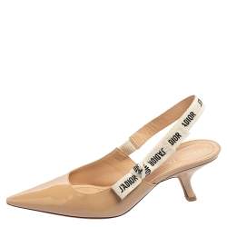 Dior Beige Patent Leather J'Adior Slingback Sandals Size 41