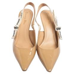 Dior Beige Patent Leather J'Adior Slingback Sandals Size 41