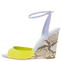 Dior Multicolor Patent Leather and Python Ankle Strap wedge Sandals Size 37.5