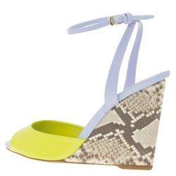 Dior Multicolor Patent Leather and Python Ankle Strap wedge Sandals Size 37.5