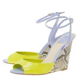 Dior Multicolor Patent Leather and Python Ankle Strap wedge Sandals Size 37.5